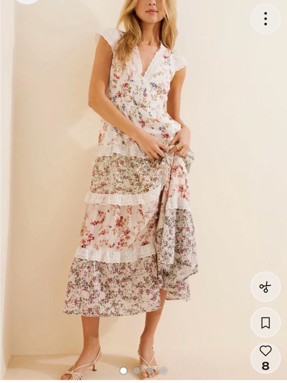 Anthropologie Cream Multi-Floral Lace-Trim Tiered Maxi Dress